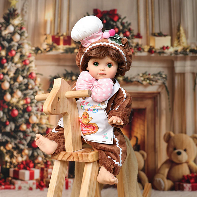 18 Inch Vinyl Lifelike Reborn Baby Doll in Brown Little Chef Christmas Costume