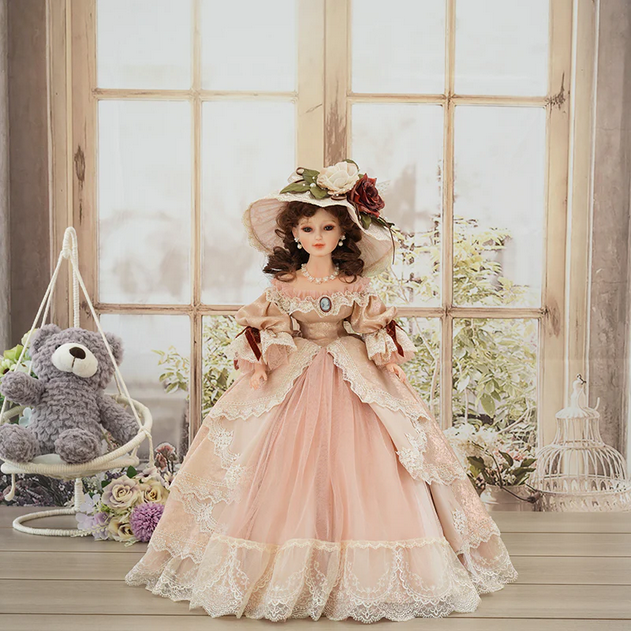22-Inch Antique Palace-Style Victorian Porcelain Dolls with Gorgeous Dress