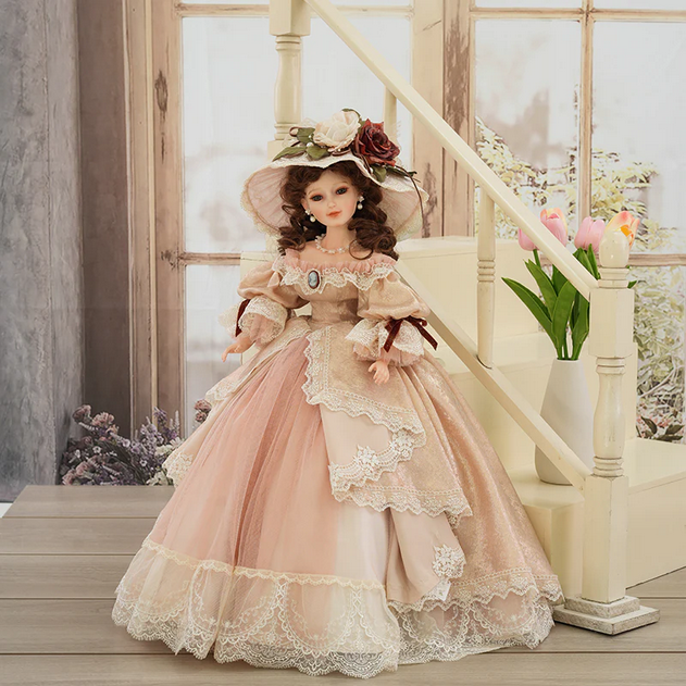 22-Inch Antique Palace-Style Victorian Porcelain Dolls with Gorgeous Dress