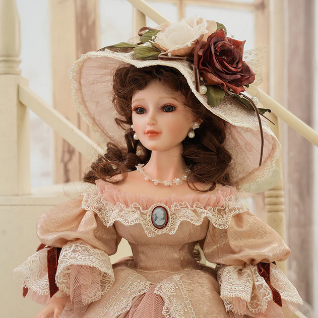 22-Inch Antique Palace-Style Victorian Porcelain Dolls with Gorgeous Dress